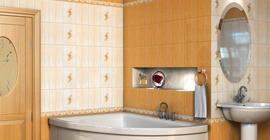Идея для ванной комнаты с керамической плиткой бренда Березакерамика коллекции Елена, цвет бежевый