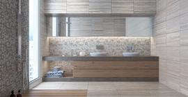 Дизайн ванной комнаты с плиткой бренда Vitra коллекция Travertini