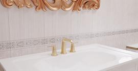 Дизайн ванной комнаты с плиткой под ткань бренда Шахтинская плитка коллекции Vivien