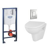 Унитаз подвесной Cersanit Parva New Clean On, с сиденьем, с инсталляцией Grohe Rapid SL с кнопкой смыва Grohe Skate Cosmopolitan