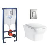 Унитаз подвесной Lavinia Boho Bristol Rimless, с инсталляцией Grohe Rapid SL и кнопкой смыва Grohe Skate Cosmopolitan