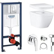Унитаз подвесной Grohe Euro Rapid SL Cosmopolitan, с инсталляцией, с крышкой, с псевдобиде Унитаз подвесной Grohe Euro Rapid SL Cosmopolitan, с инсталляцией, с крышкой, с псевдобиде