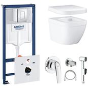 Унитаз подвесной Grohe Euro 4 Rapid SL Cosmopolitan WC, с инсталляцией, с крышкой, с псевдобиде Унитаз подвесной Grohe Euro 4 Rapid SL Cosmopolitan WC, с инсталляцией, с крышкой, с псевдобиде
