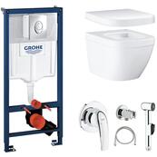 Унитаз подвесной Grohe Euro Rapid SL Air, с инсталляцией, с крышкой, с псевдобиде Унитаз подвесной Grohe Euro Rapid SL Air, с инсталляцией, с крышкой, с псевдобиде