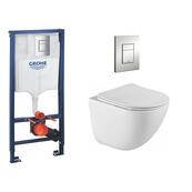 Унитаз подвесной BelBagno, с инсталляцией Grohe Rapid SL с кнопкой смыва Grohe Skate Cosmopolitan